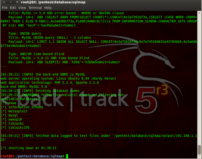 Sec24 hur hackar man DVWA penetrationstest SQL Injection Sqlmap 12