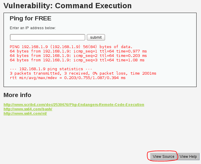 Sec24 hur hackar man DVWA penetrationstest command execution 4